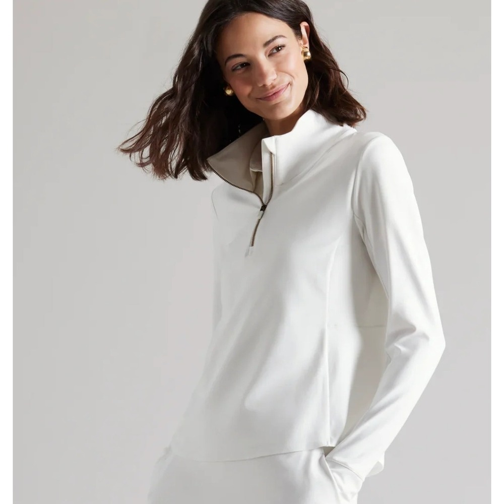 Rhone Course to Court 1/4 Zip Pullover White Mock Neck Long Sleeve Active Top M